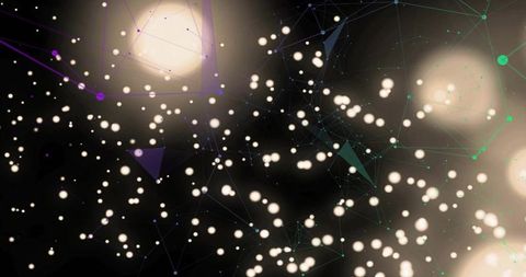 Glowing Digital Network with Bokeh Nodes and Geometric Mesh Futuristic Tech Background