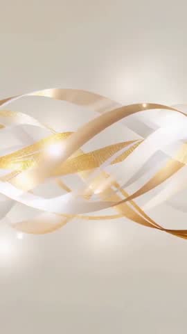 Gold and Pearl-White Ribbons Undulating on Beige Backdrop Vertical Loop Motion Elegant Glow