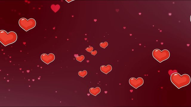 Animated hearts are floating on a deep red background, creating a warm and romantic ambiance. Ideal for Valentine's Day promotions, relationship-themed presentations, holiday greetings, social media posts, and romantic event invitations.