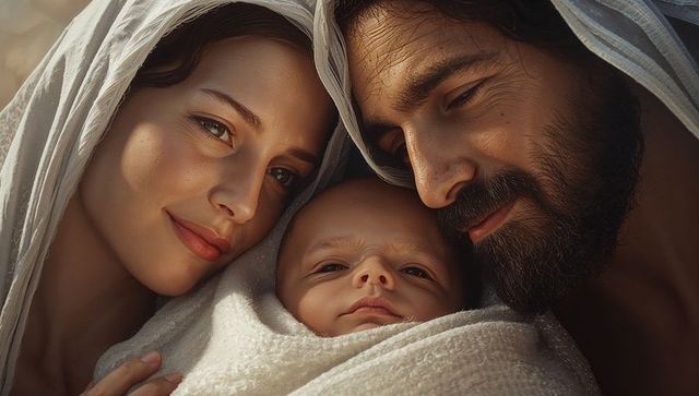 Tender Family Moment with Newborn Wrapped in Swaddle