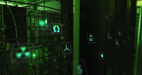 Green Technology Icons Over Data Servers in a Data Center - Download Free Stock Images Pikwizard.com