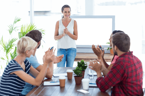 transparent team applauding leader in bright meeting room - Download Free Stock Videos Pikwizard.com