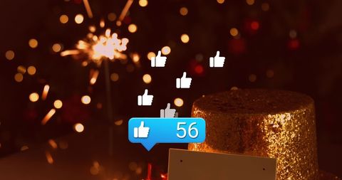 Social Media Likes Floating Over Festive Christmas Lights
