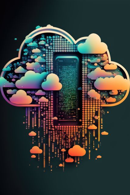 Digital cloud and computer circuit board on green background, created using generative ai technology. Cloud computing and data processing concept digitally generated image.