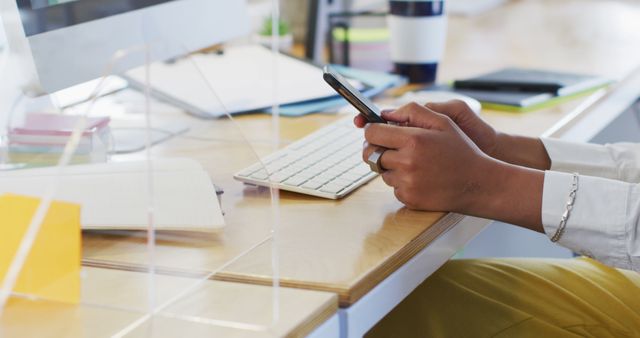 Person Using Smartphone at Office Desk - Download Free Stock Images Pikwizard.com