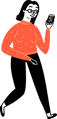 Modern woman illustration using smartphone transparent background