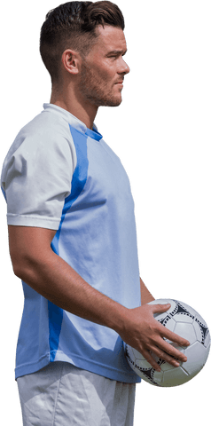 Caucasian Footballer Holding Soccer Ball Transparent Background