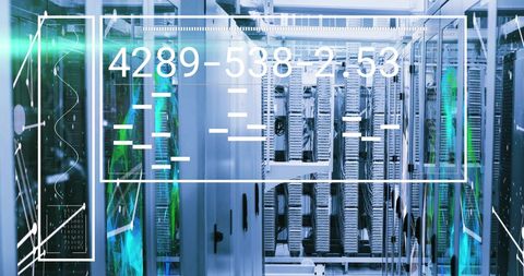 Digital Interface Overlay on Advanced Server Room - Download Free Stock Images Pikwizard.com