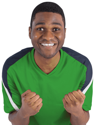 Cheerful Man Celebrating in Green Jersey with Transparent Background