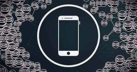Cyber network with smartphone and email icons among data streams