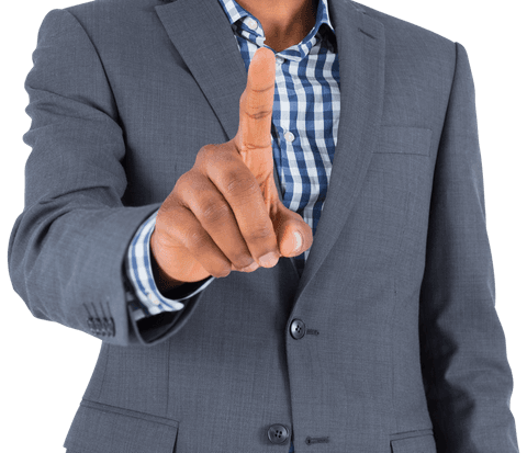 Businessman pointing addressing audience on transparent background