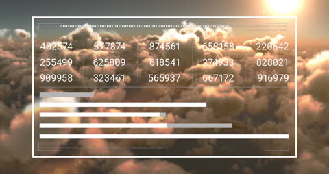 Futuristic Data Interface with Clouds and Sunburst