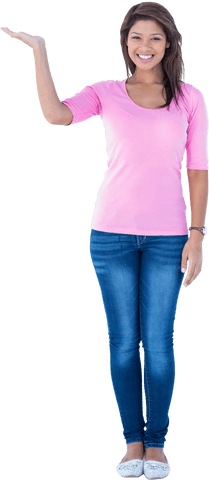 Transparent Background Smiling Woman with Palm Out