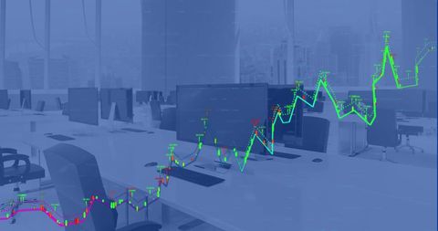 Financial Data Processing Overlay on Modern Office Interior - Download Free Stock Images Pikwizard.com