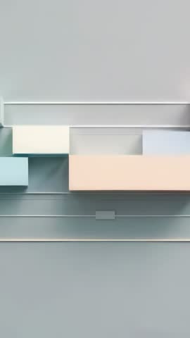 Vertical video featuring pastel geometric wall blocks on grooved gray panel for minimalist interior