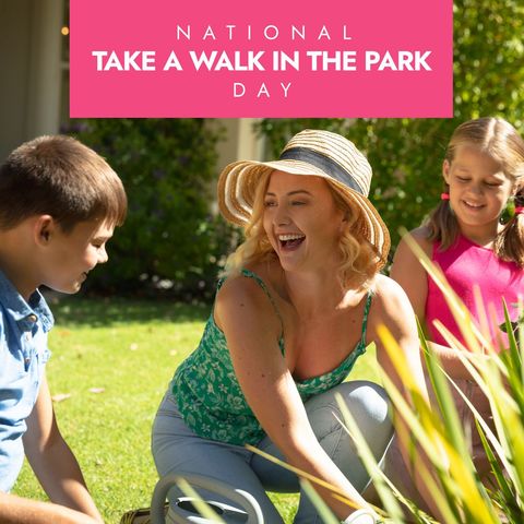 Enjoying nature on national walk in the park day with family
