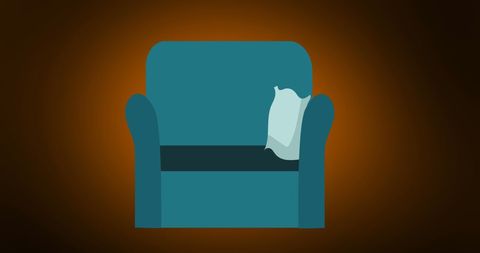 Blue armchair with cushion on brown background art illustration
