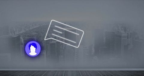 Futuristic interface with neon speech bubble and user avatar