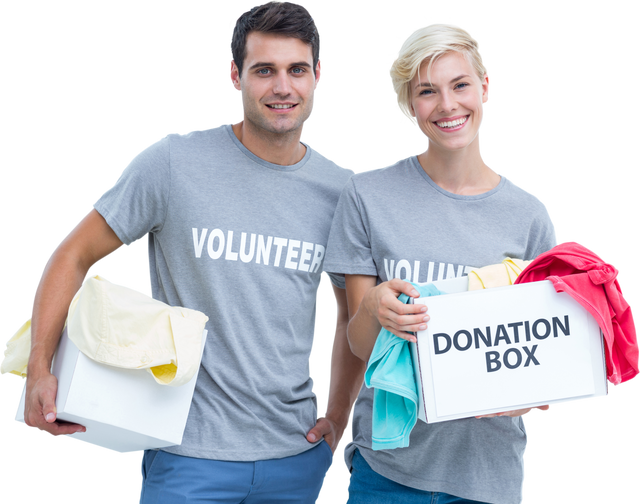 Thumbnail of couple holding donation boxes with clothing, on transparent background - Download Free Stock Videos Pikwizard.com