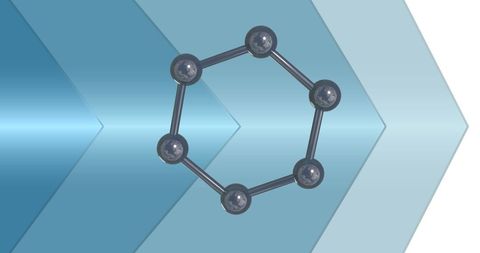 3d molecule visualization with blue geometric design