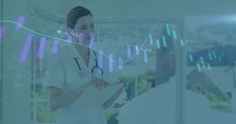 Clinician holding clipboard with digital data chart overlay