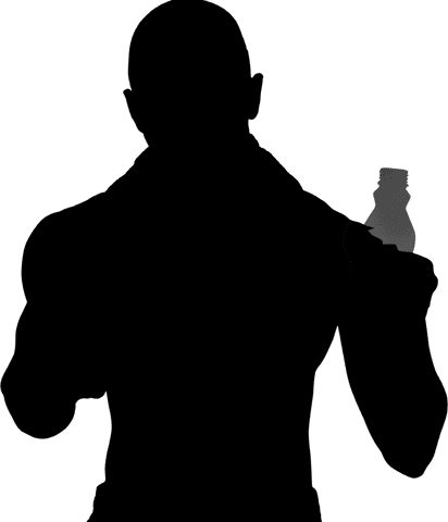 Transparent athlete silhouette holding water bottle in pose