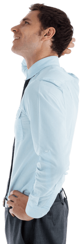 Contemplative Businessman in Light Blue Shirt on Transparent Background