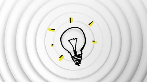 Conceptual Light Bulb Animation on White Concentric Circles