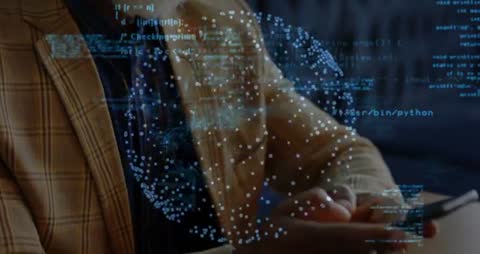 Senior Man Using Smartphone with Holographic Data Interface