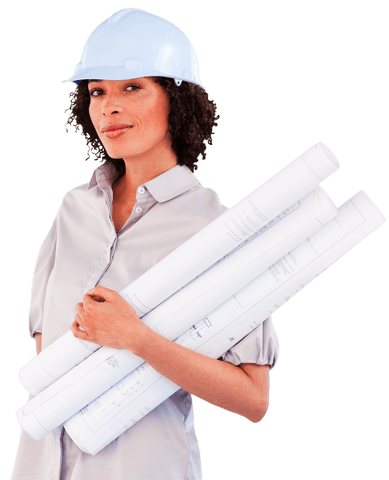 confident female architect holding construction blueprints transparent - Download Free Stock Videos Pikwizard.com