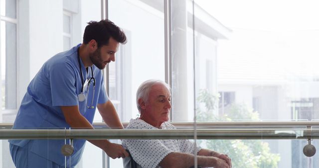 Healthcare Worker Assisting Elderly Patient in Wheelchair - Download Free Stock Images Pikwizard.com