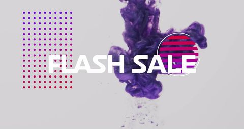 Vibrant Flash Sale Promotion with Purple Ink and Abstract Shapes