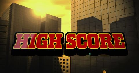 Game High Score Bold Text Overlay on Urban Cityscape