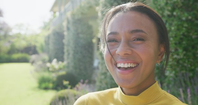 Smiling Woman Enjoying Sunny Day Outdoors - Download Free Stock Images Pikwizard.com