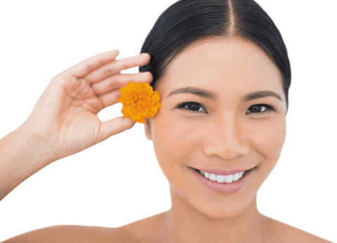 Asian Woman Holding Orange Flower Smiling Transparent Background