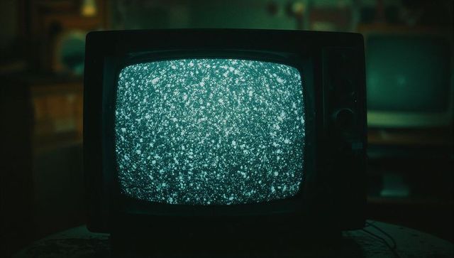 Retro CRT Television Emitting Static in Vintage Workshop