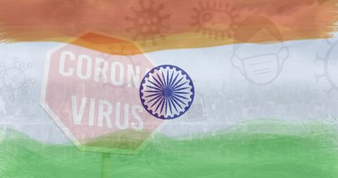 Indian flag with coronavirus warning symbol