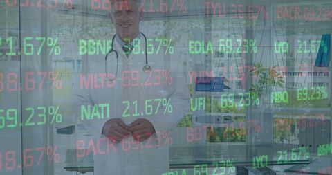 Male Doctor Overlaid with Stock Market Data