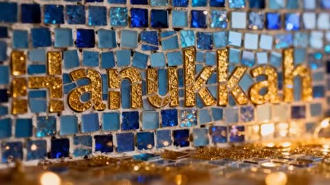 Shimmering Hanukkah Mosaic Panel Glowing and Reflecting Blue Light