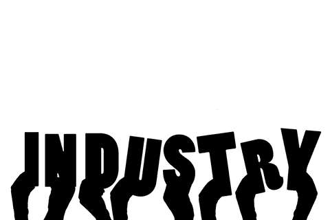 Transparent industrial hands imagery on neutral background