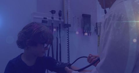 Child visiting doctor office bright lens flare filter