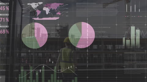 Digital Data Animation Overlaying Construction Site Scene