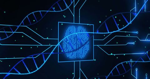 Digital Brain and DNA Strands on Sci-Fi Interface Background - Download Free Stock Images Pikwizard.com