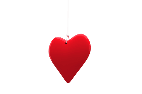Red heart hanging ornament on transparent background