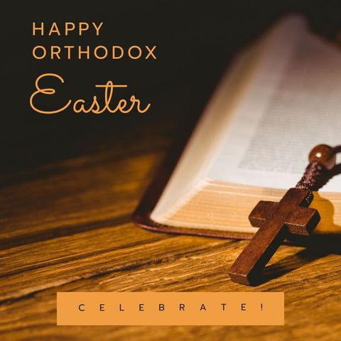 Happy Orthodox Easter Message with Bible and Rosary Beads