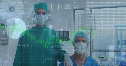 Surgeons with digital data overlay in modern operating room
