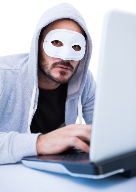 Hacker Wearing Mask Using Laptop Transparent Background Photo - Download Free Stock Videos Pikwizard.com