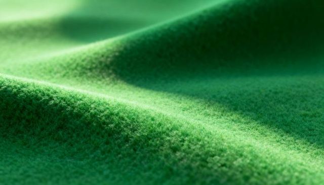 Emerald fuzzy fabric macro showing undulating plush pile, soft waves and rich texture