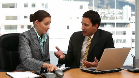 Businesswoman Taking Call While Businessman Explains Work Task
