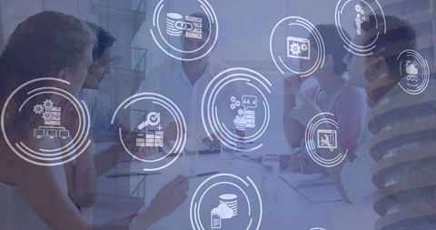 diverse team discussing global financial concepts with digital overlays - Download Free Stock Images Pikwizard.com